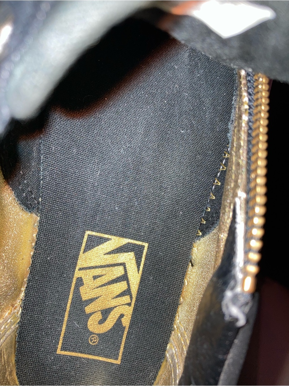 Vans Metallic Gold Sneaker with Black Insole and Gold Zip